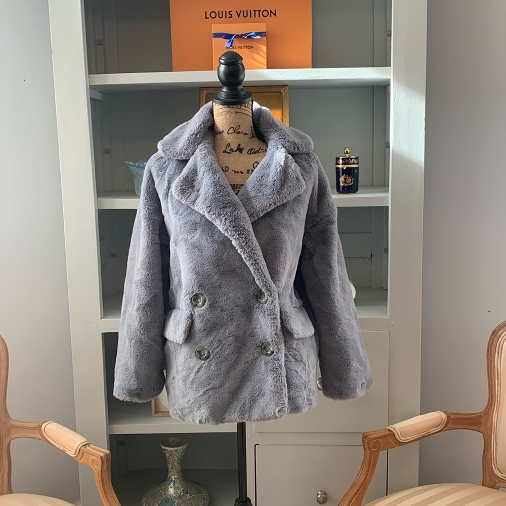 FREE PEOPLE Kate Fur Jacket Coat Blue XS 0 2 4